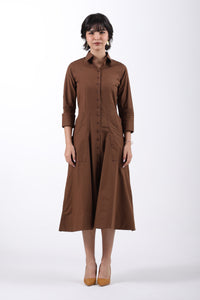 Signature 2-Ply Cotton Shirt Dress – Brown