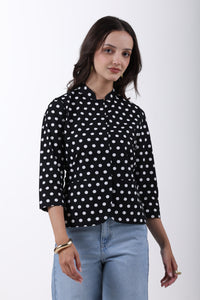 Midnight Orbit Peplum Cotton Top – Black