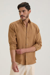 Tan Brown Belgian Linen Shirt