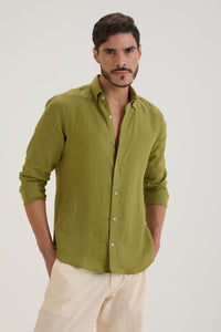 Olive Belgian Linen Shirt