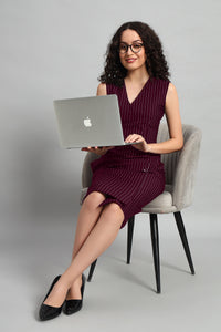 Double Breasted Vest Dress – Wine Pinstripe