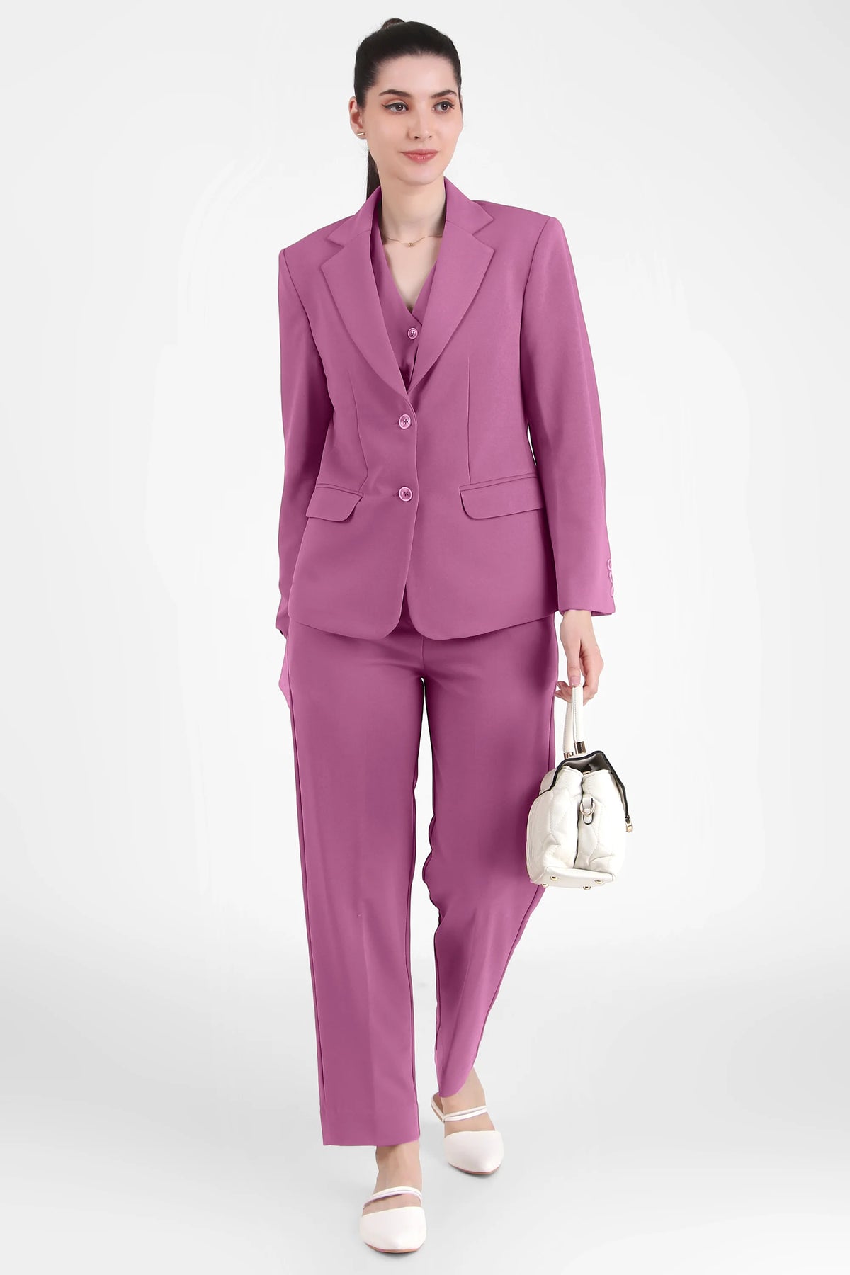 Stretch Crepe Single Breasted Blazer, Dusky Mauve