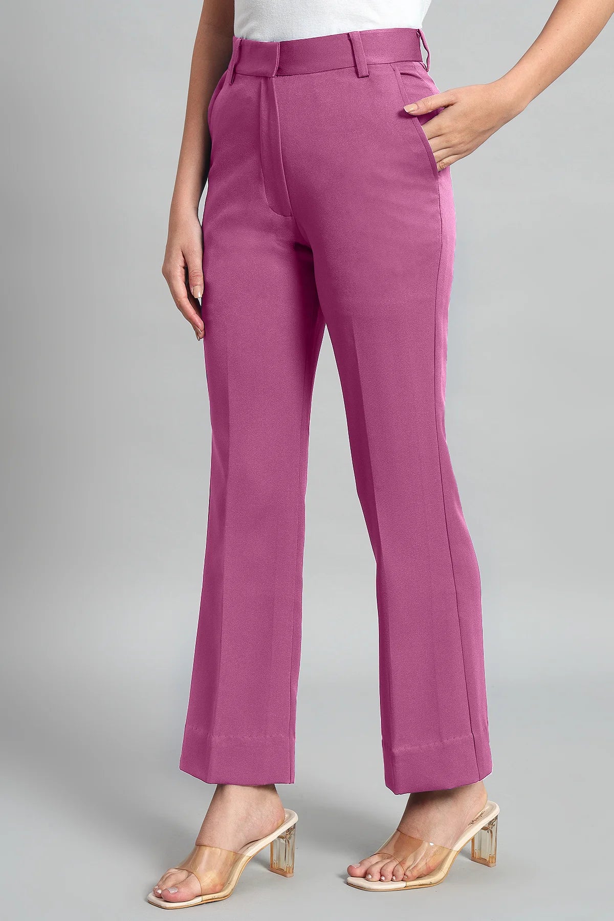Flared Bootcut Trousers, Dusky Mauve