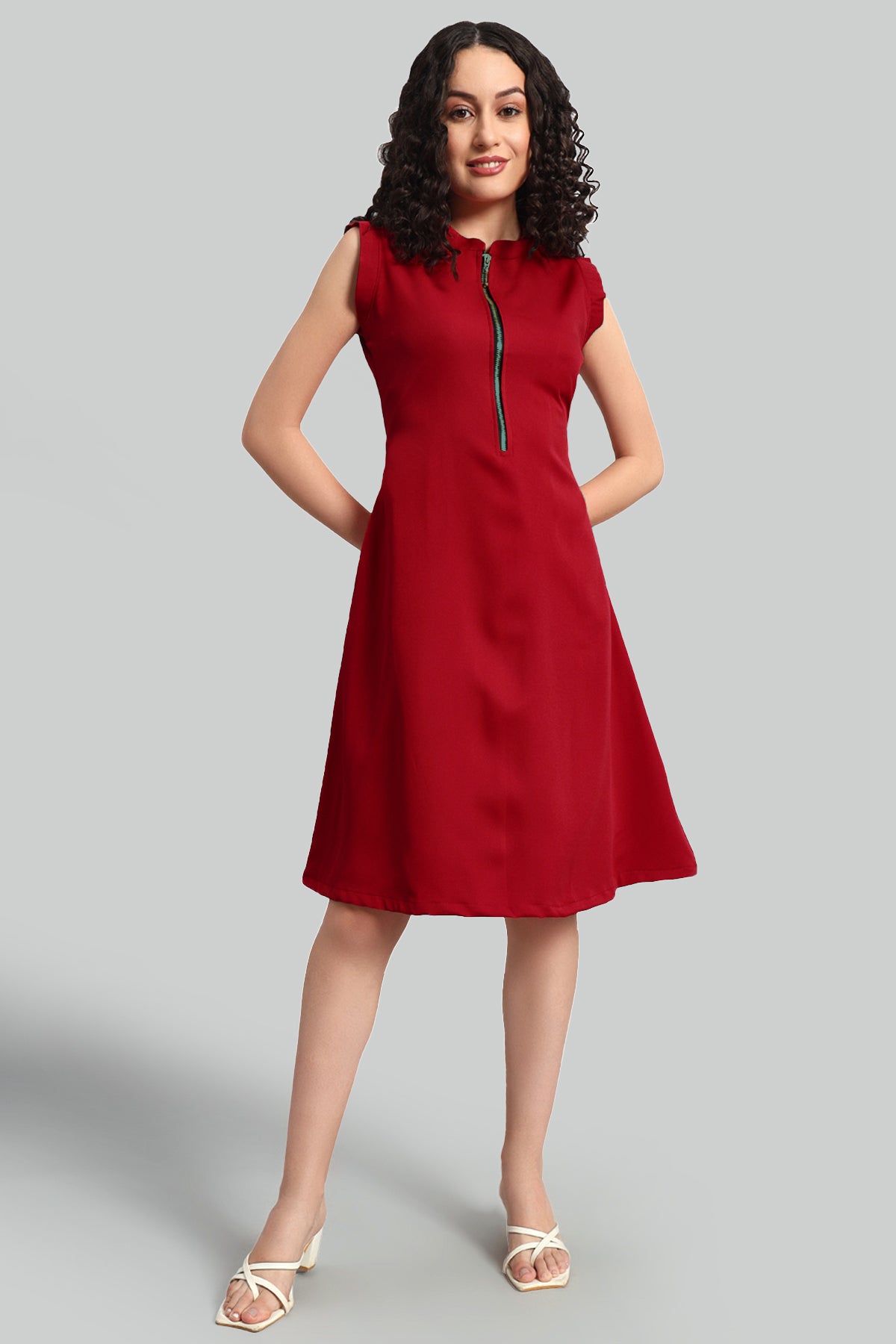 Front Zip Dress, Red