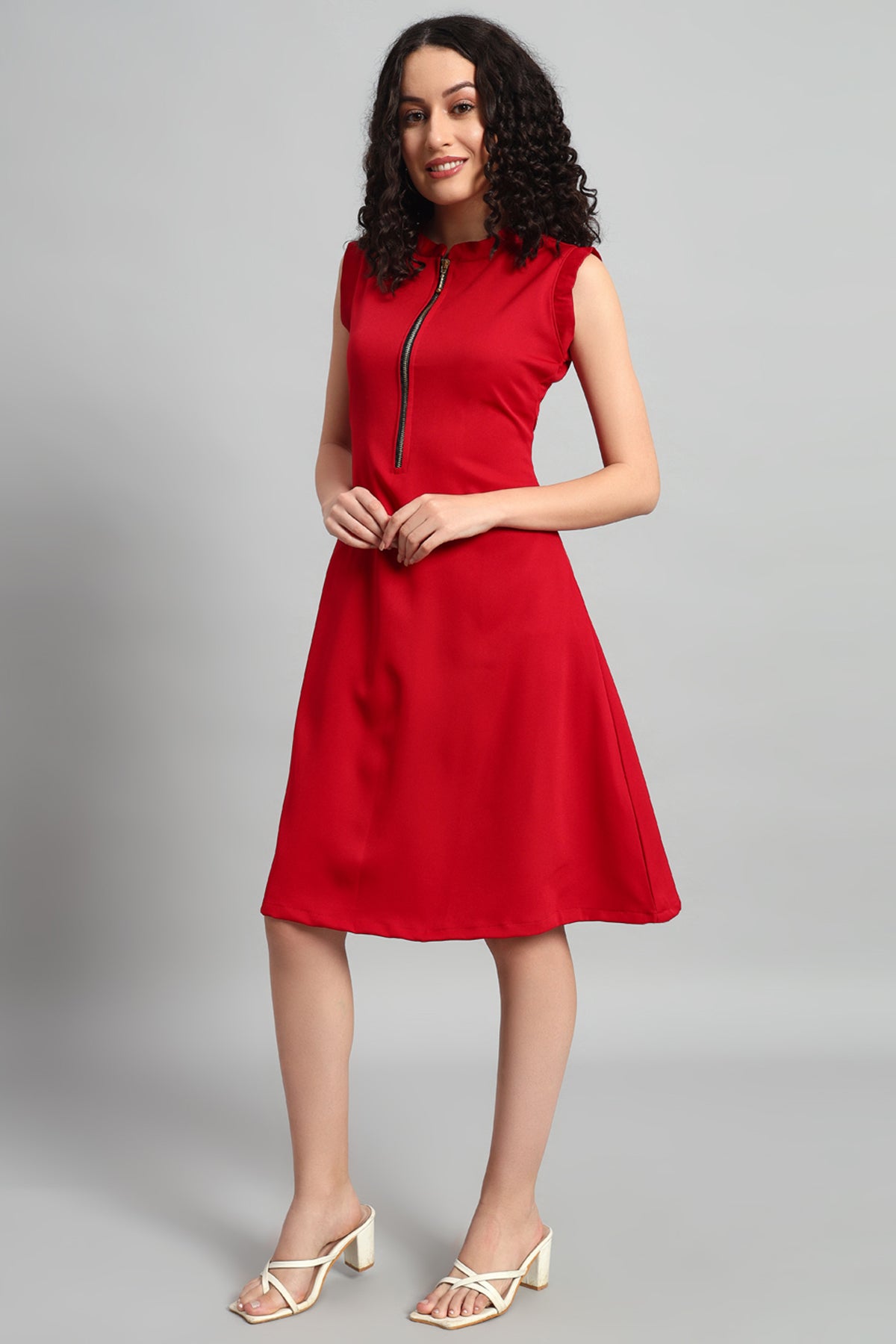 Front Zip Dress, Red