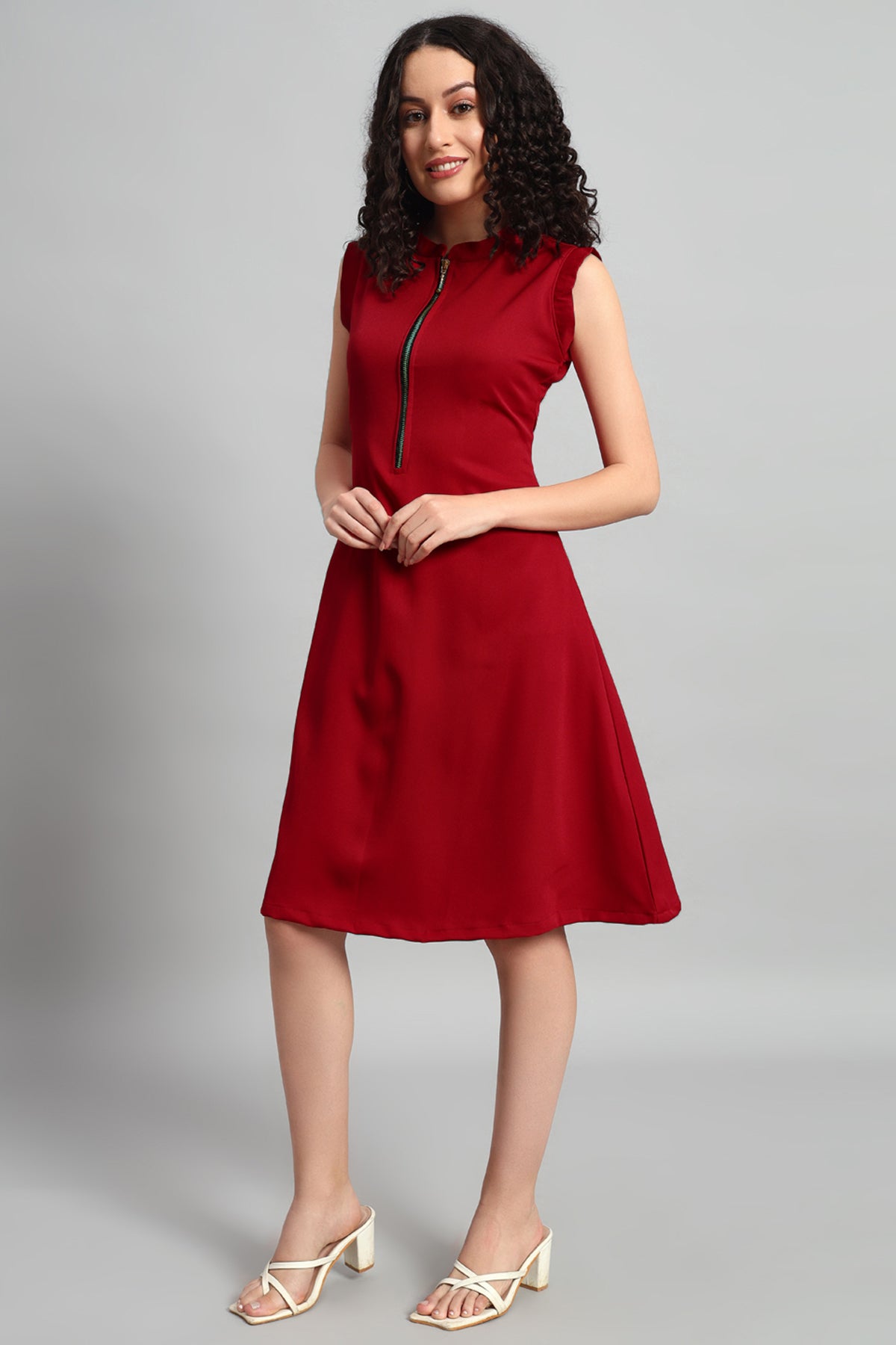 Front Zip Dress, Red