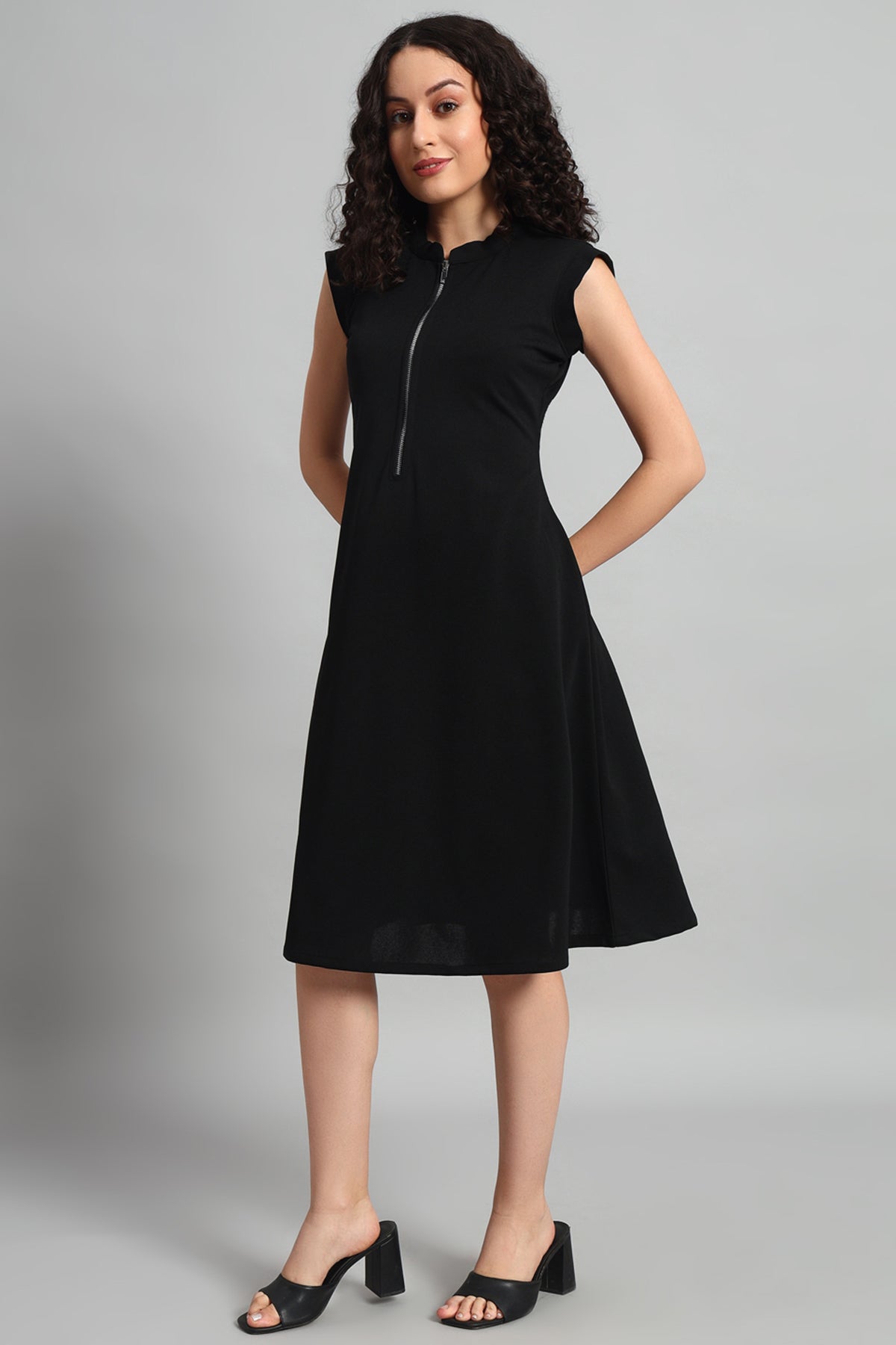 Front Zip Dress, Black