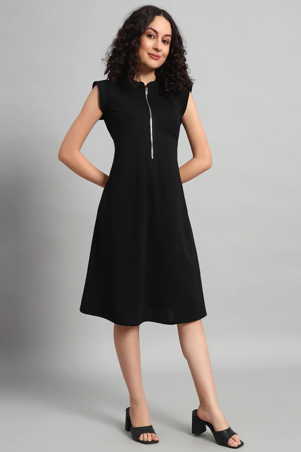 Front Zip Dress, Black