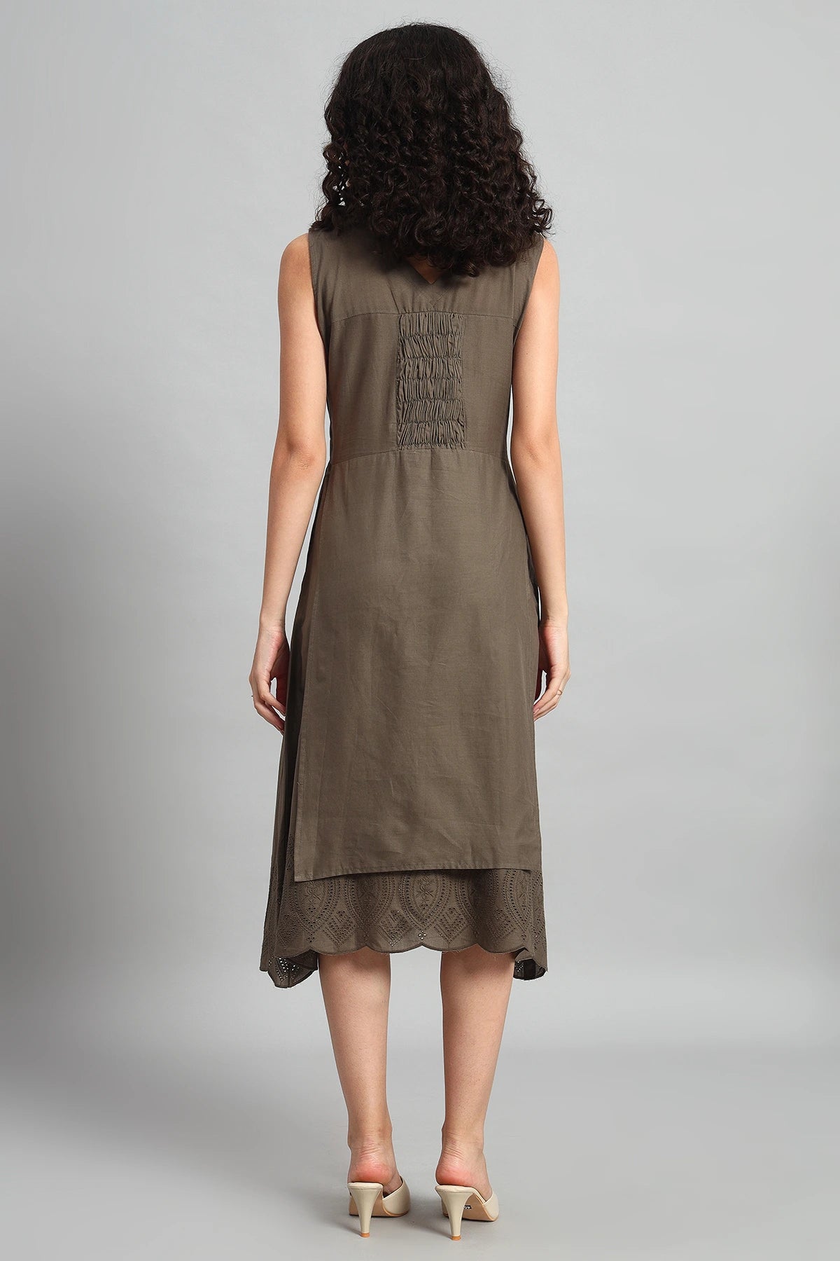 Chikankari Grace Dress, Taupe