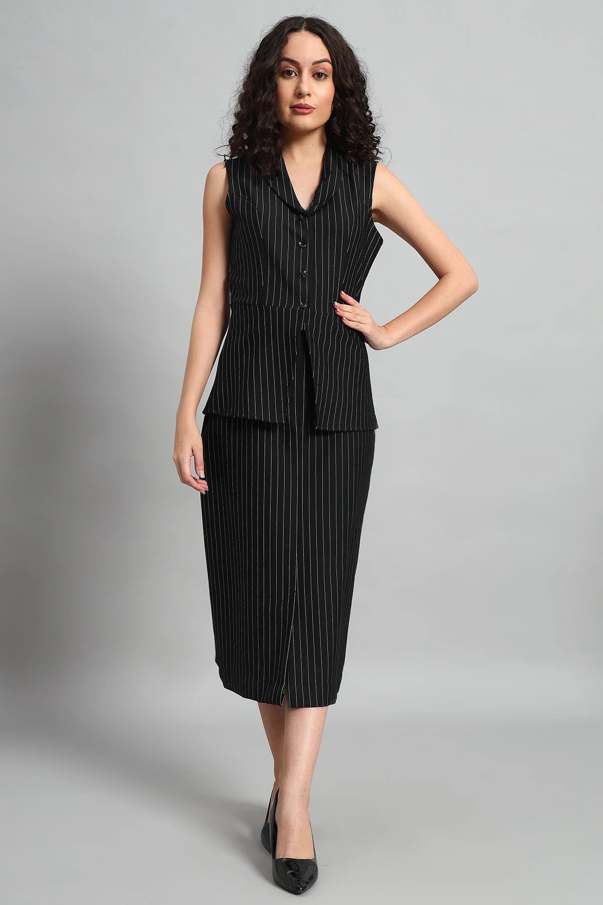 Pinstripe Precision, Vest & Skirt Co-ord