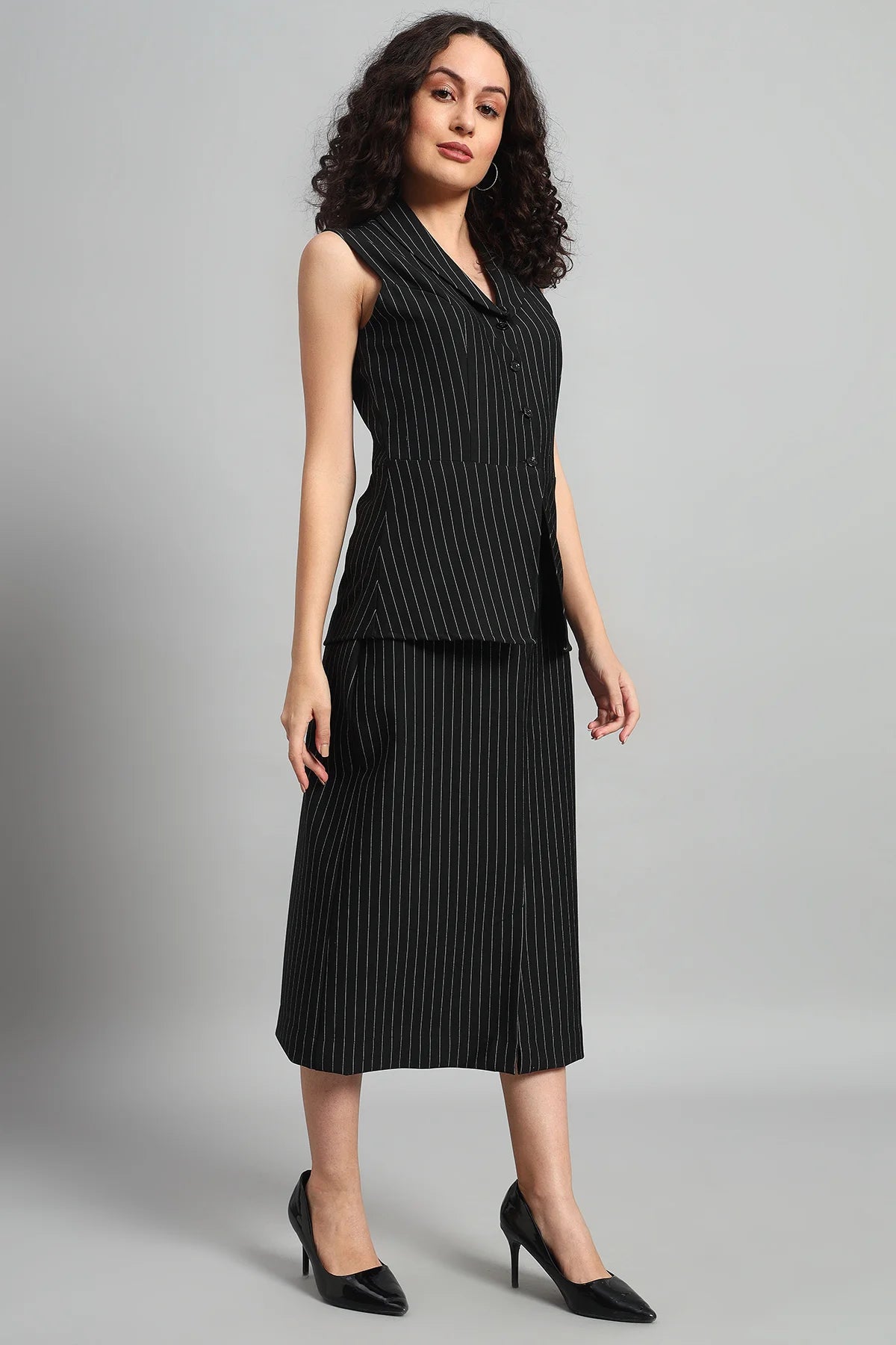 Pinstripe Precision, Vest & Skirt Co-ord