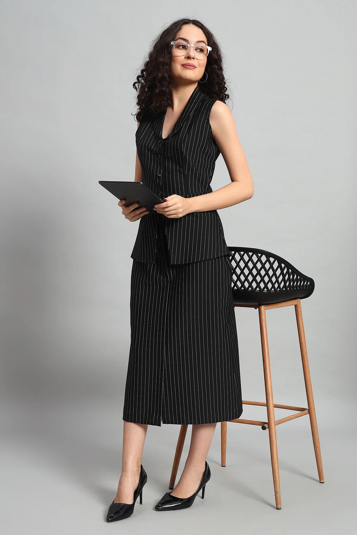 Pinstripe Precision, Vest & Skirt Co-ord