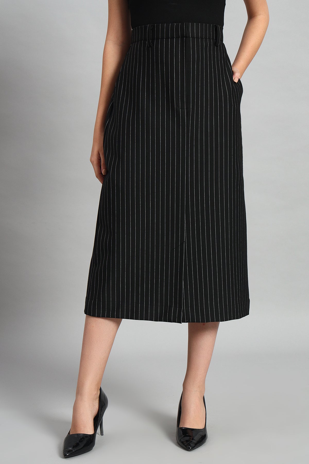 Impeccable Pinstripe Midi Skirt