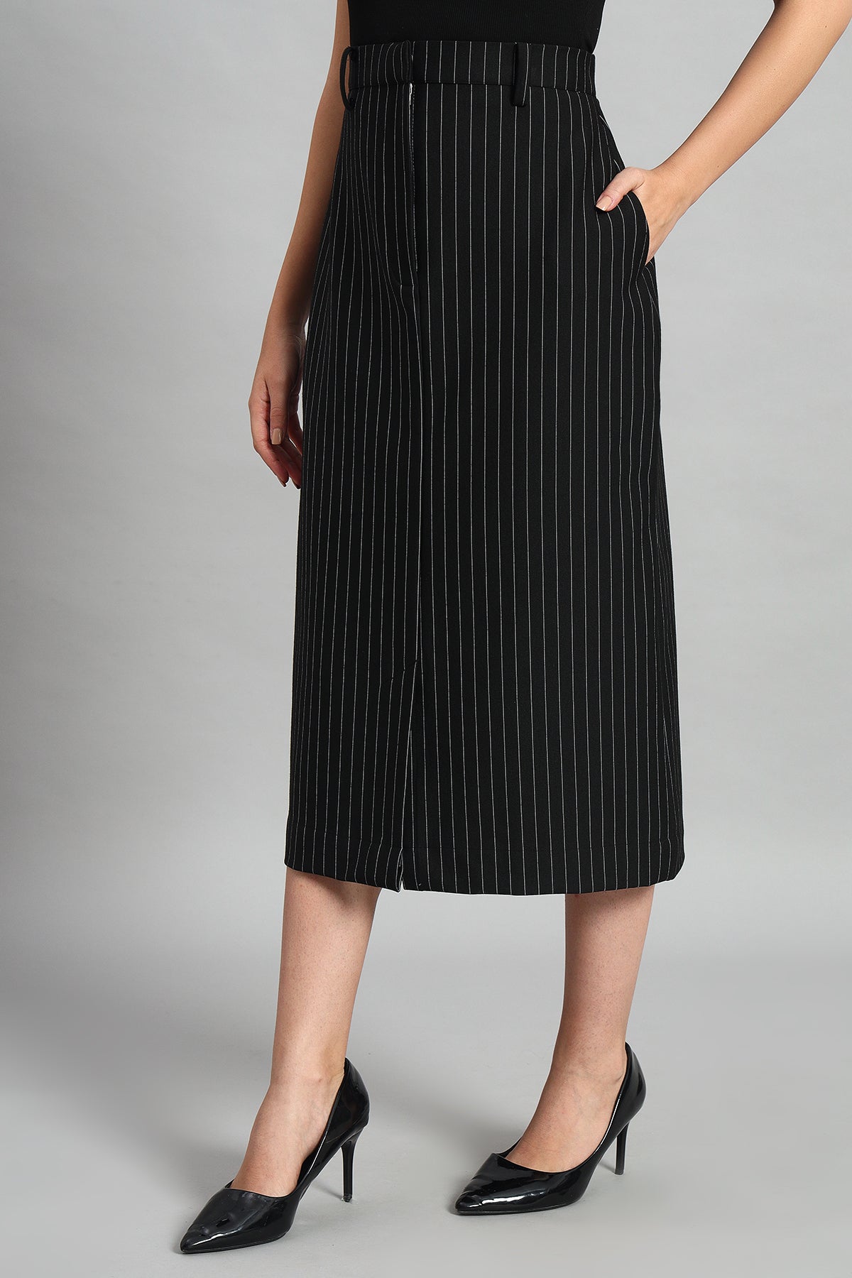 Impeccable Pinstripe Midi Skirt