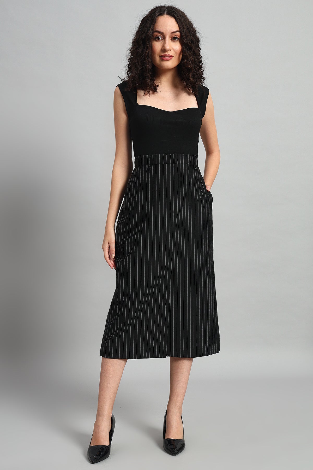 Impeccable Pinstripe Midi Skirt