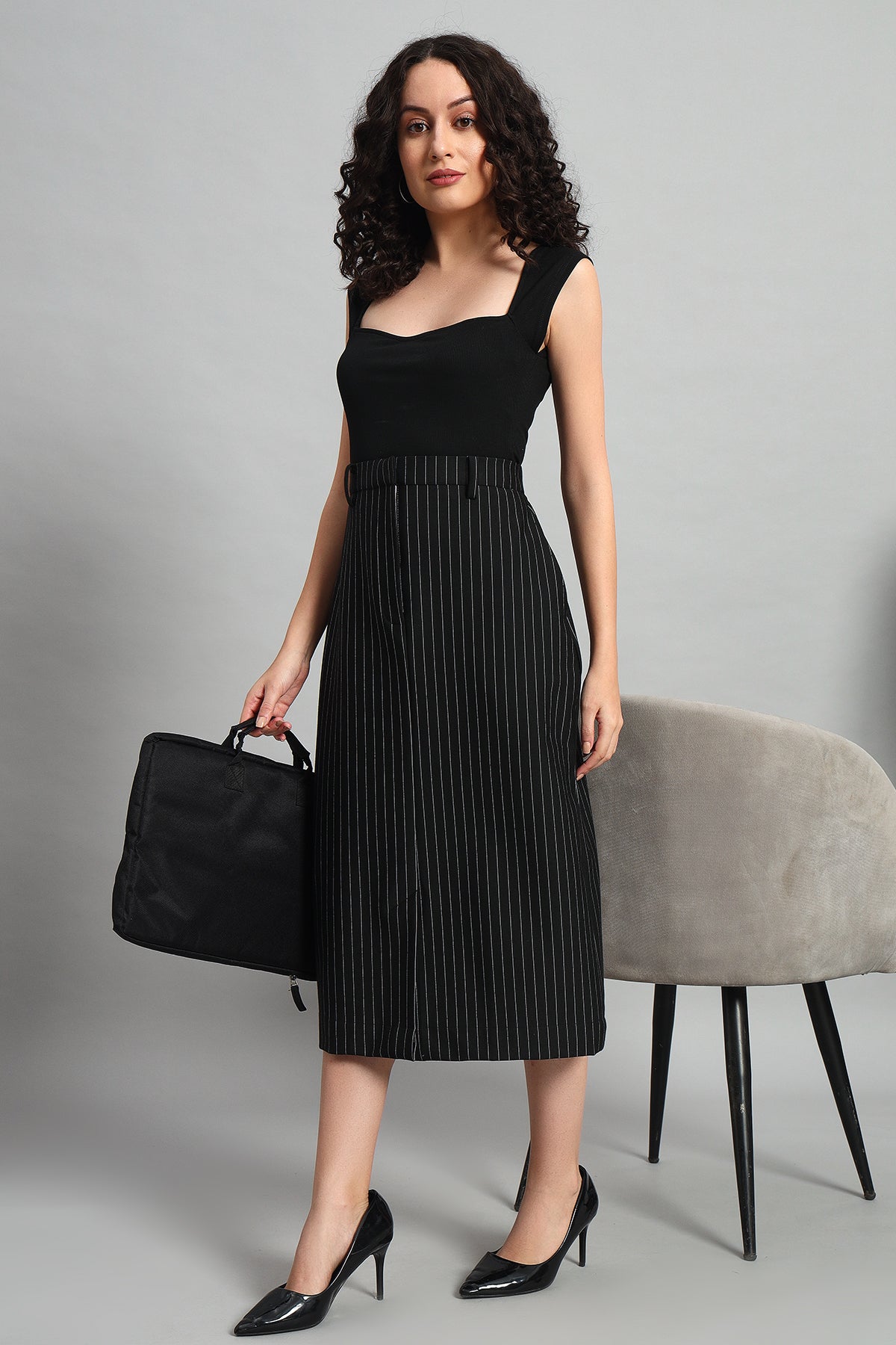 Impeccable Pinstripe Midi Skirt