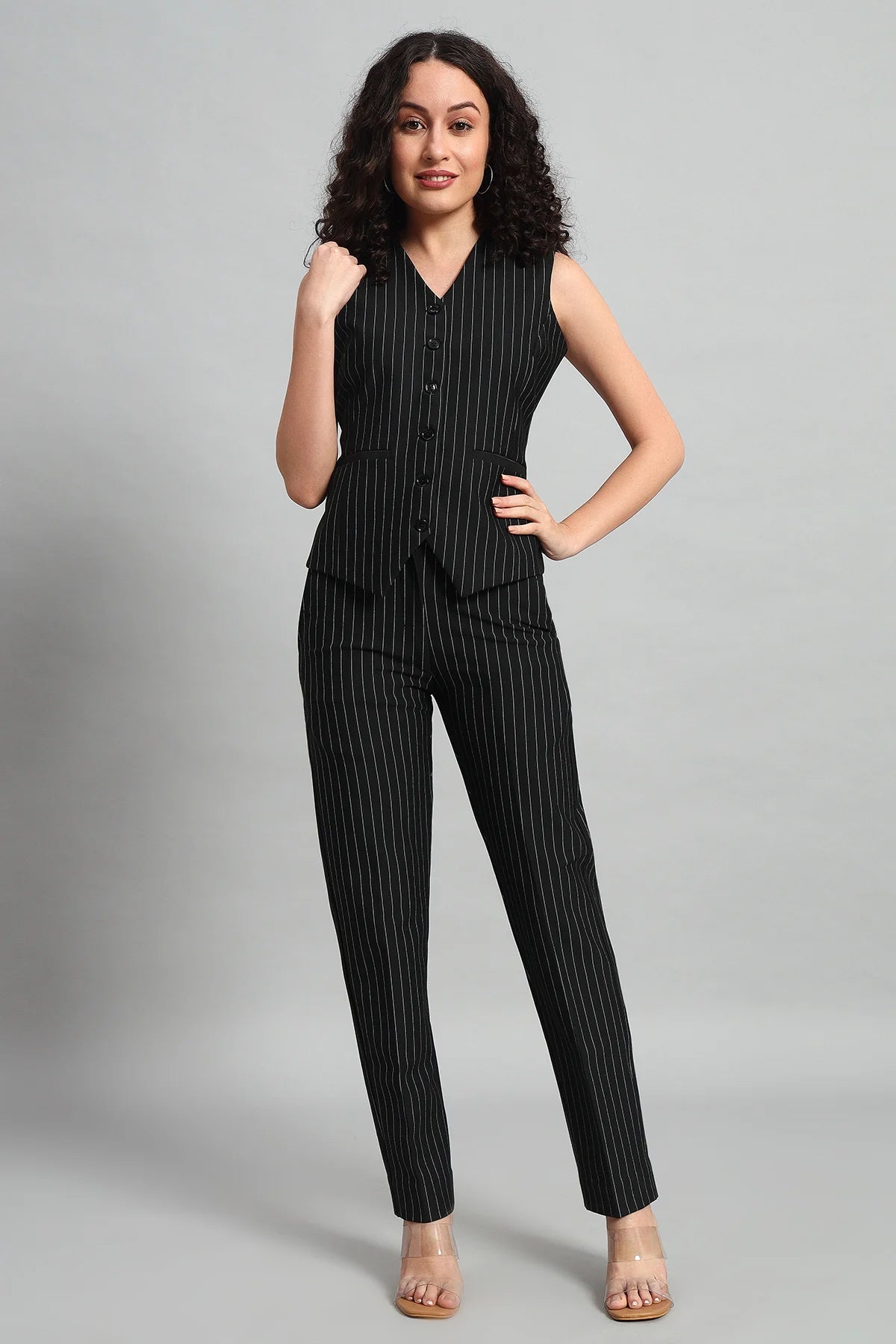 Waistcoat and Pant Co-ord Set - Pinstripe Black