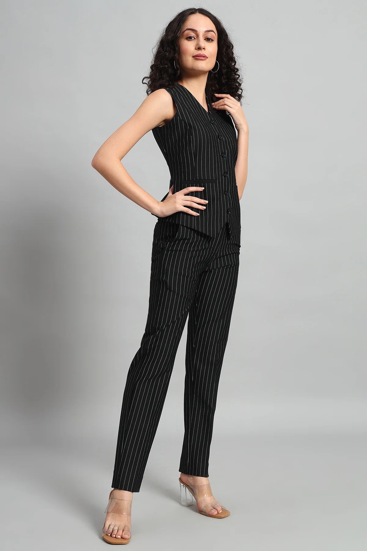 Waistcoat and Pant Co-ord Set - Pinstripe Black