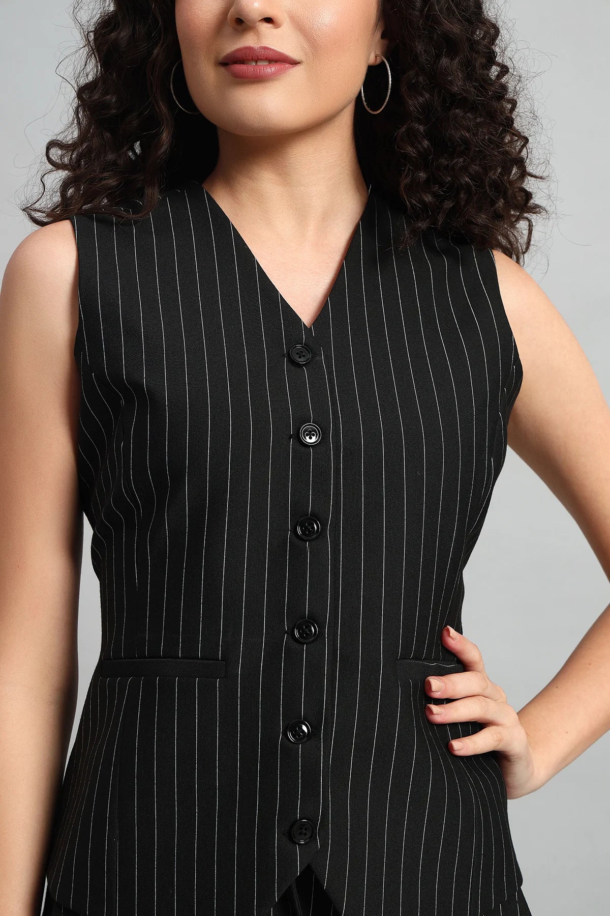 Waistcoat and Pant Co-ord Set - Pinstripe Black