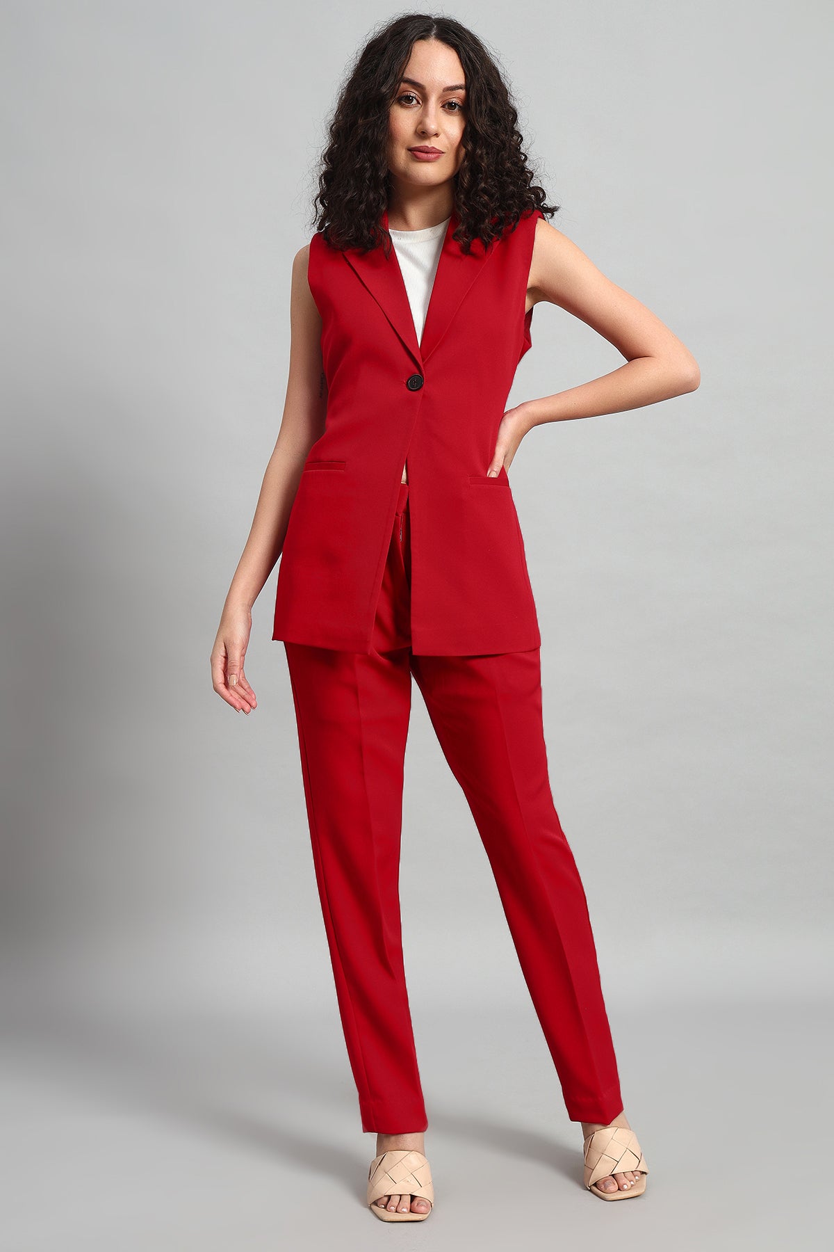 Signature Blazer Co-ord Set, Red – Charcoal Threads