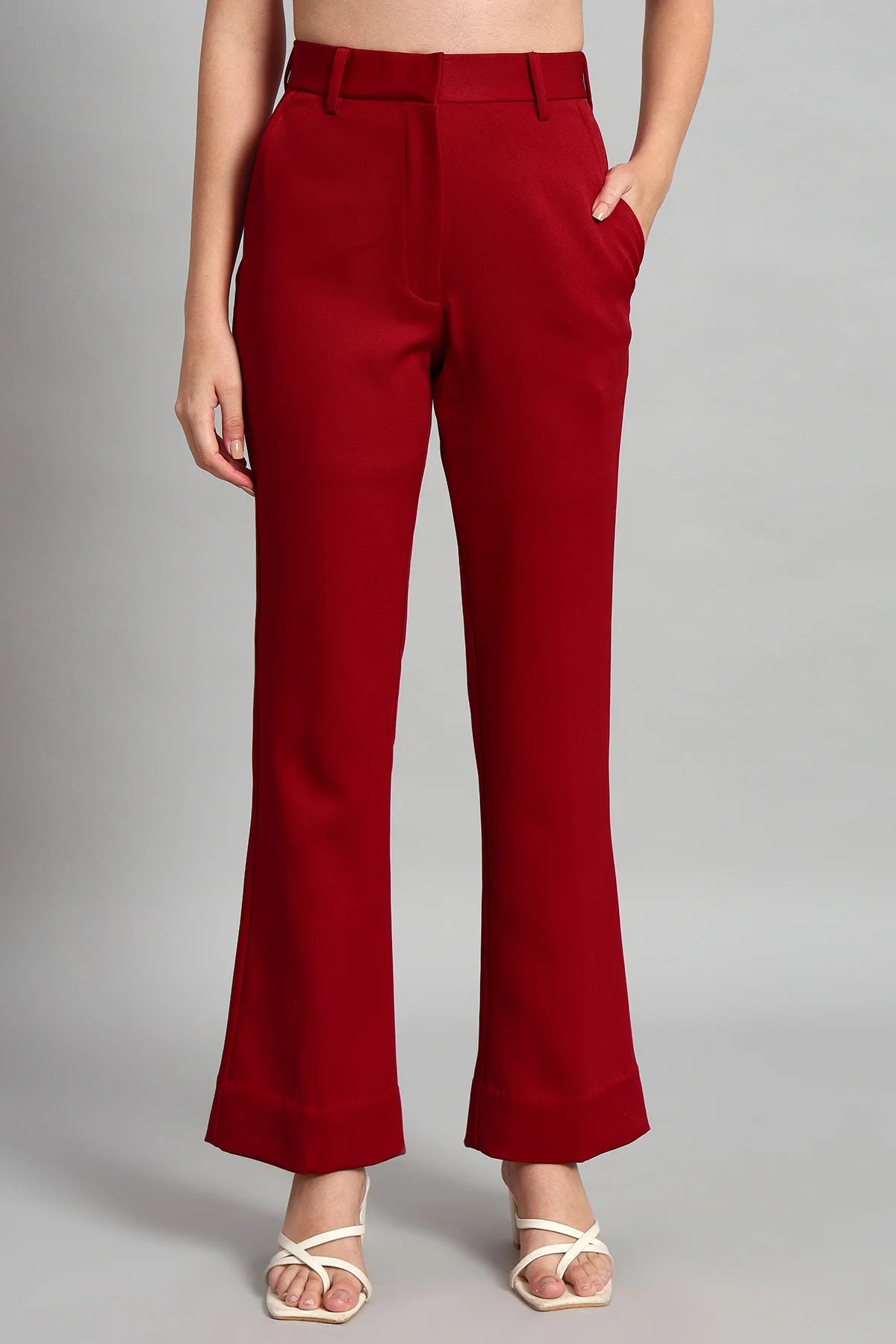 Flared Bootcut Trousers, Red