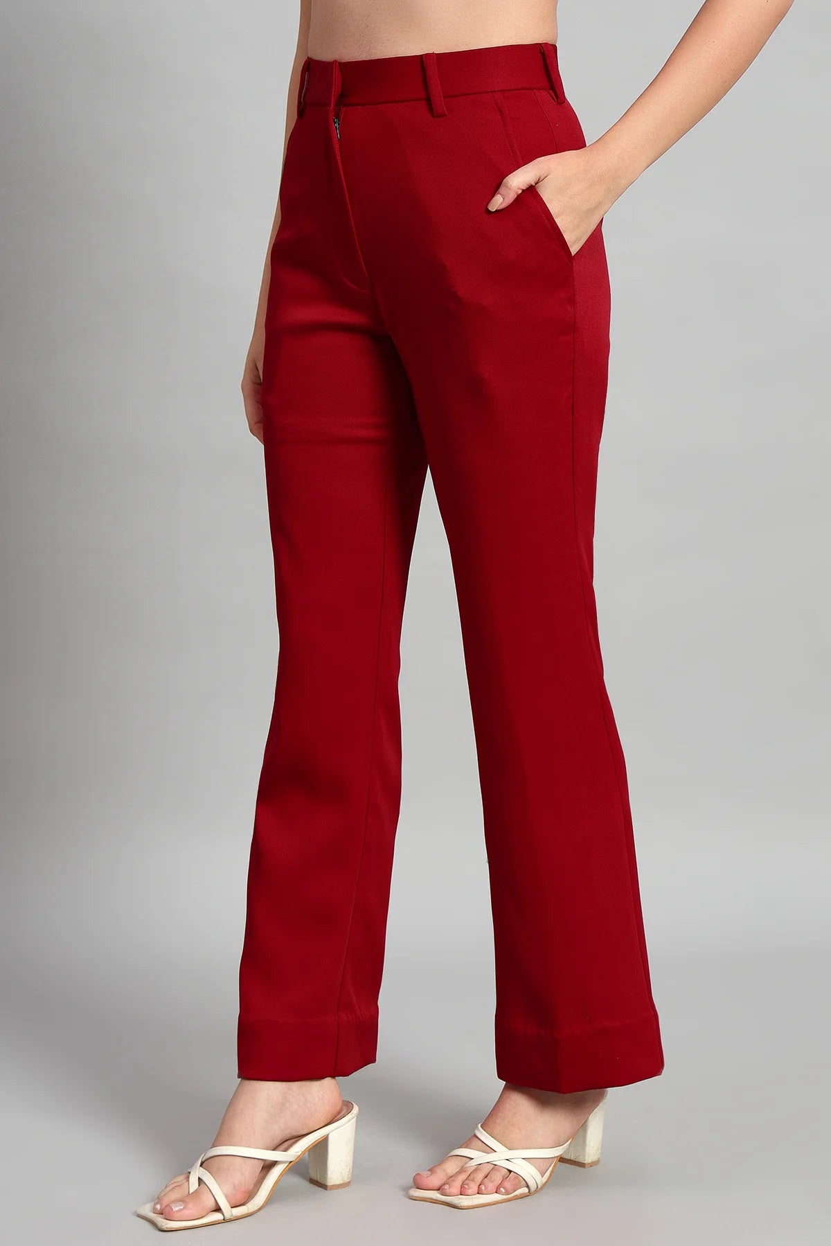 Flared Bootcut Trousers, Red