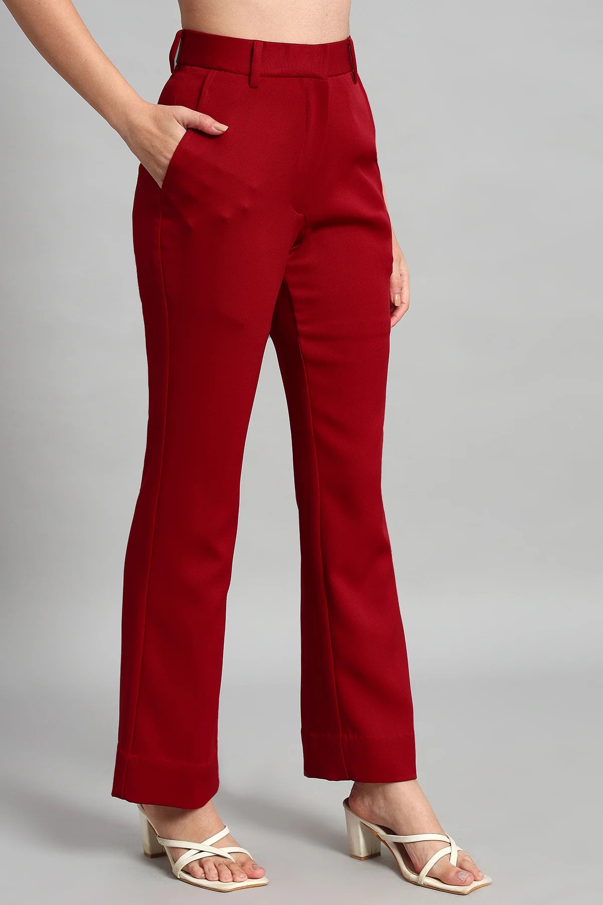 Flared Bootcut Trousers, Red