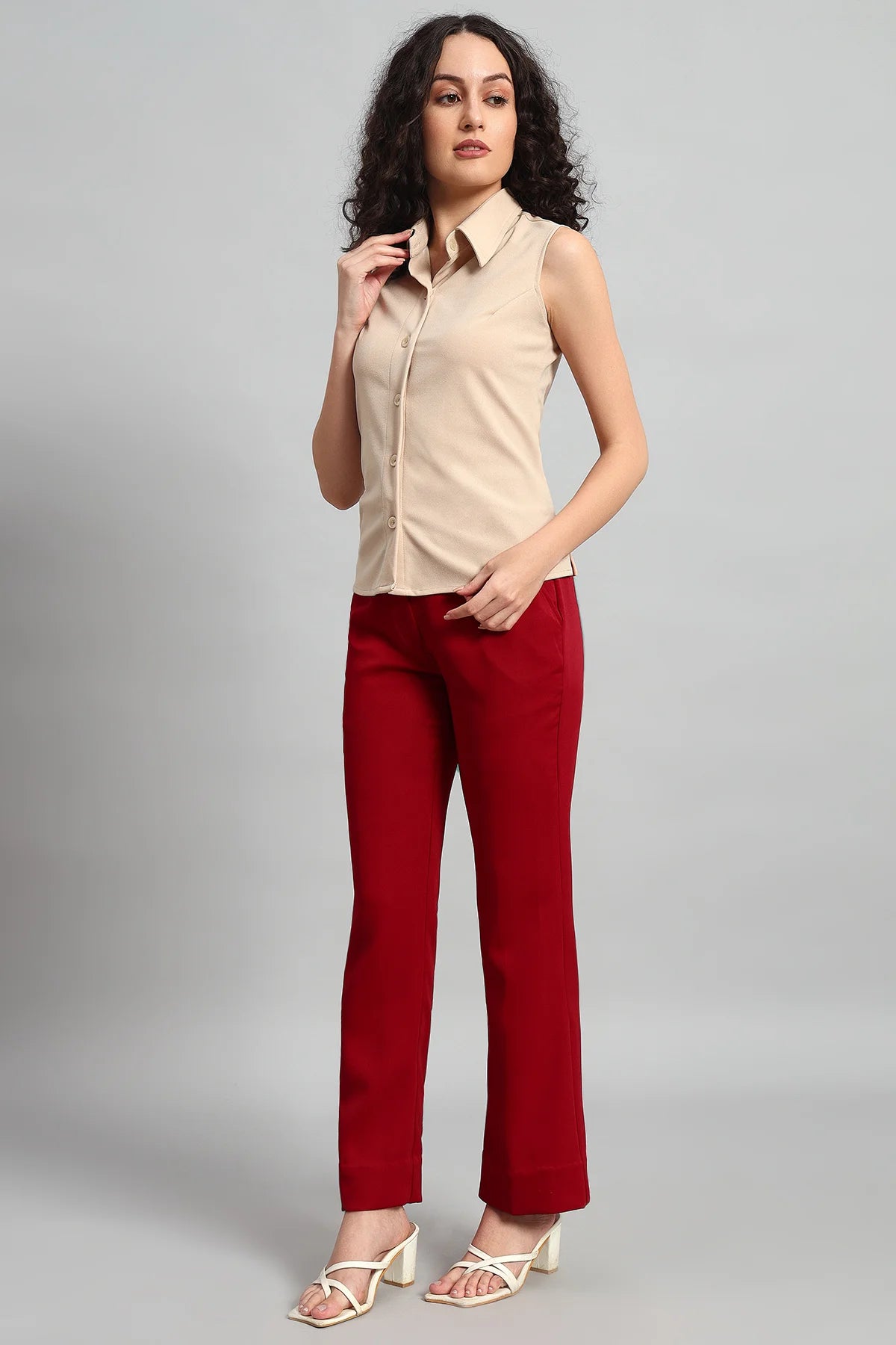 Flared Bootcut Trousers, Red