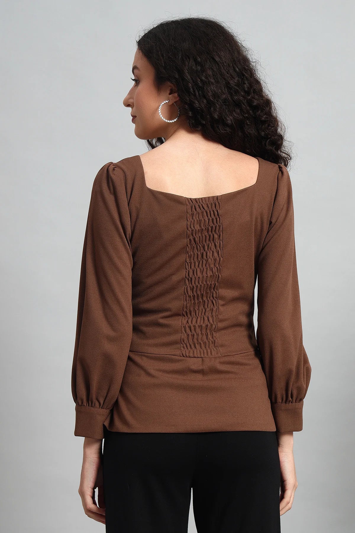 Refined Rectangle Neckline Top, Brown