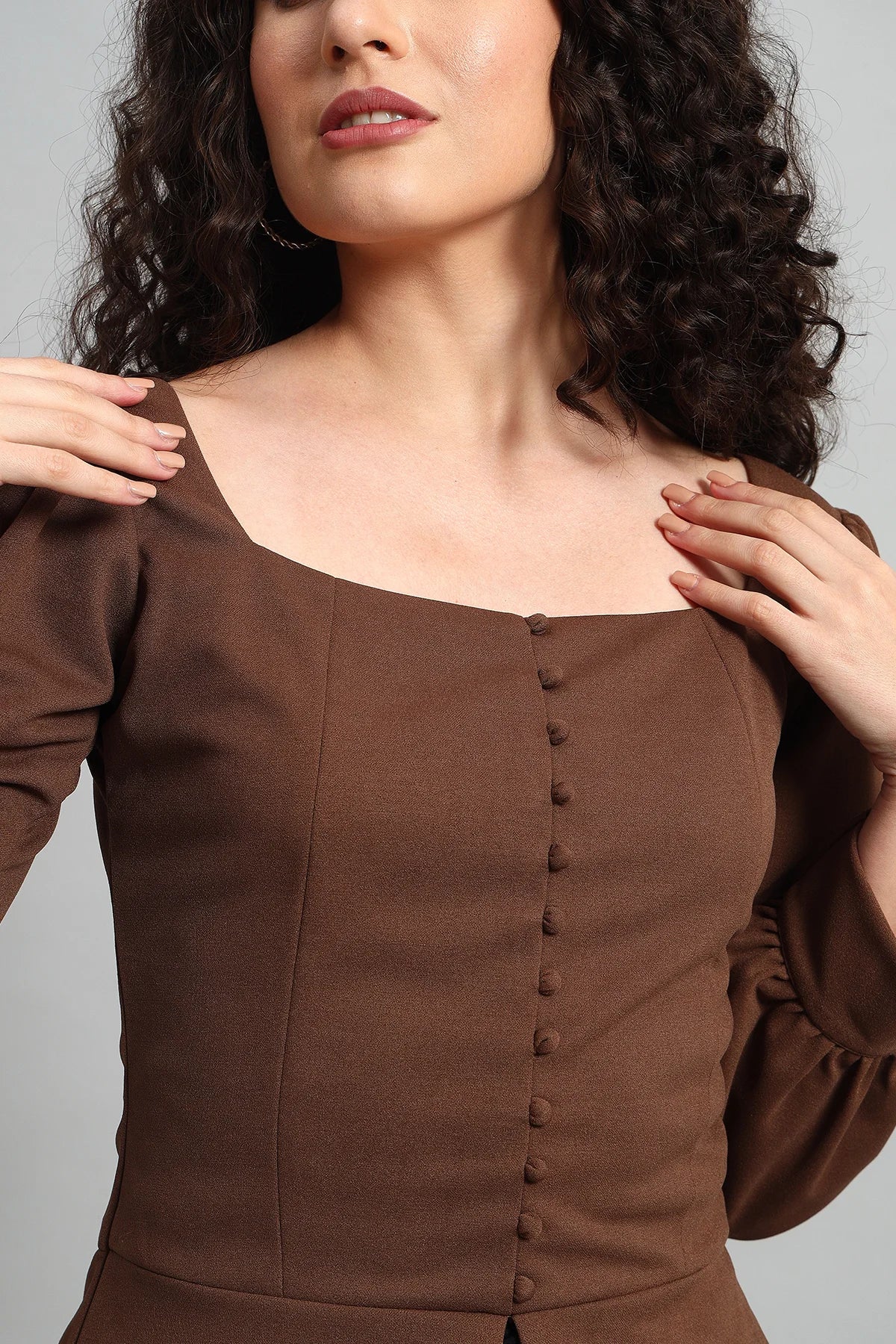 Refined Rectangle Neckline Top, Brown