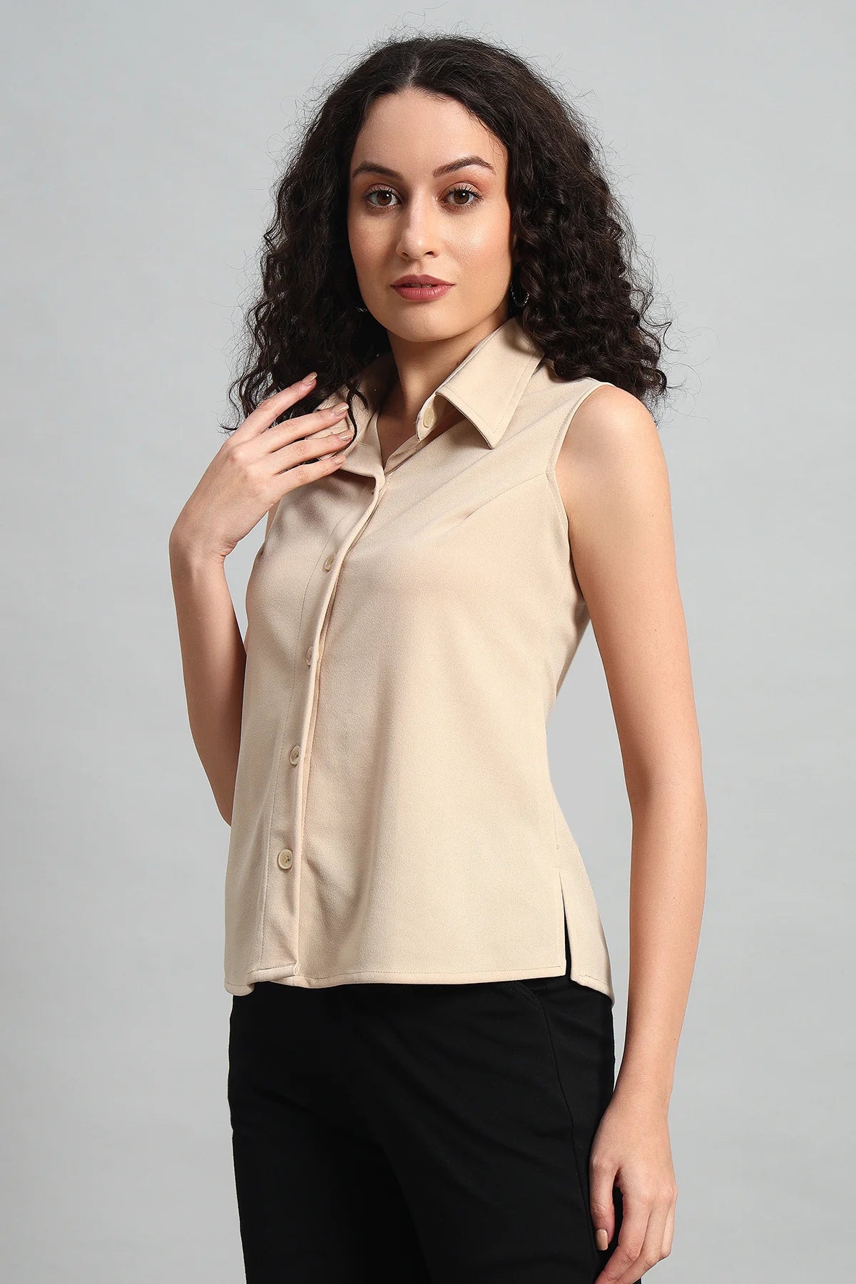 Allure A-Line Collar Top, Beige