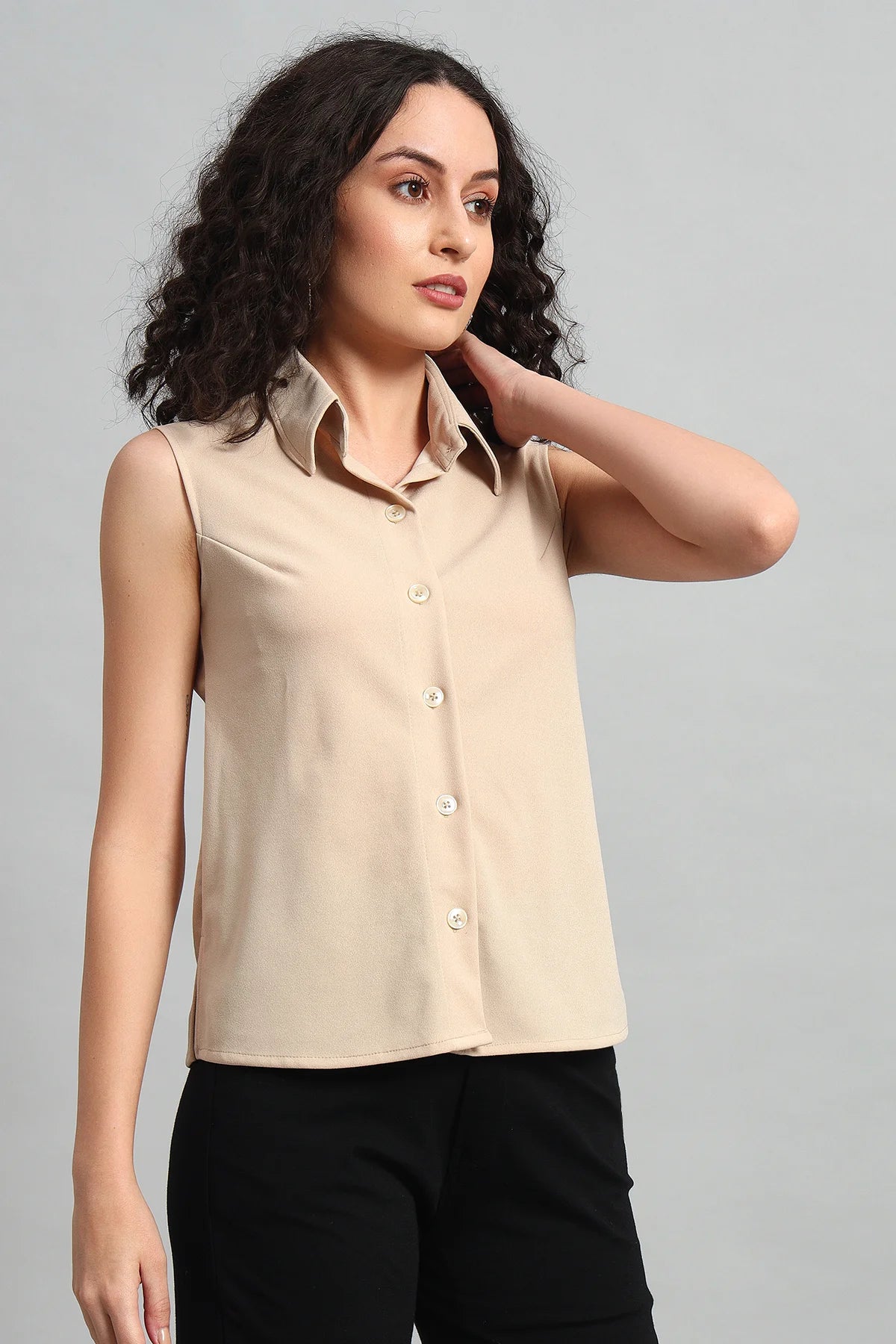 Allure A-Line Collar Top, Beige