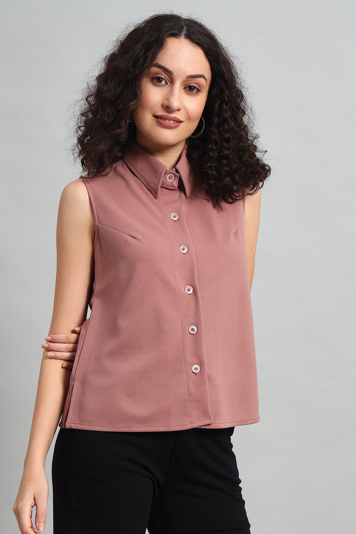 Allure A-Line Collar Top, Dusky Mauve