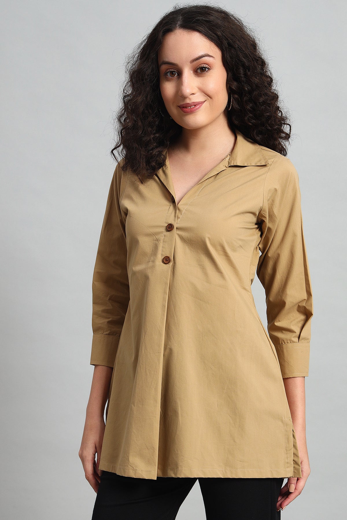 Classic Button-Up Collar Tunic, Khaki