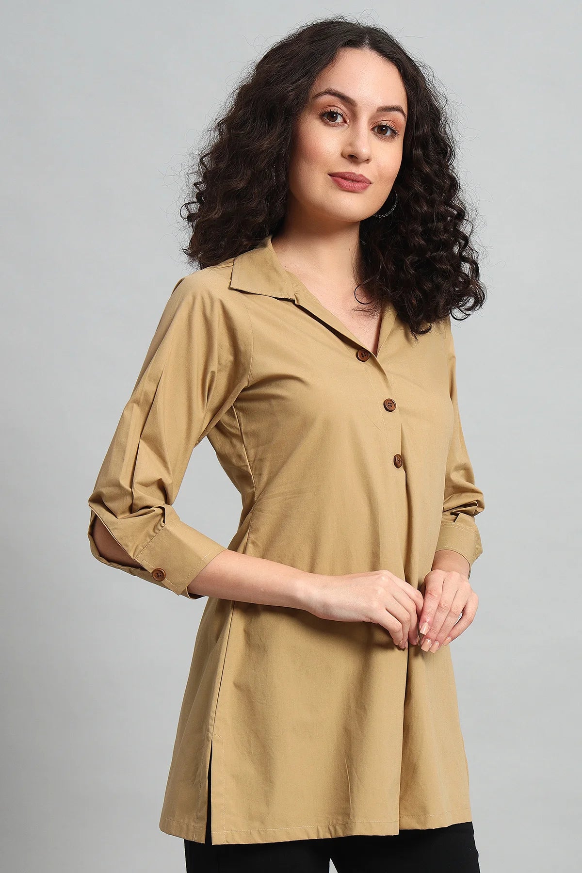 Classic Button-Up Collar Tunic, Khaki