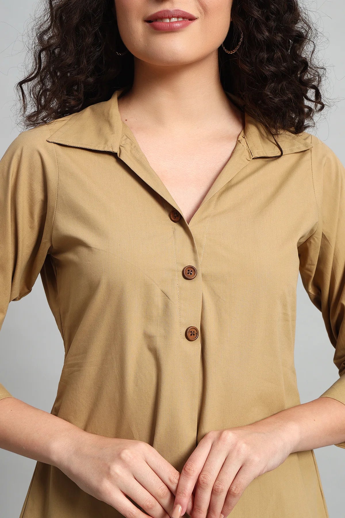 Classic Button-Up Collar Tunic, Khaki