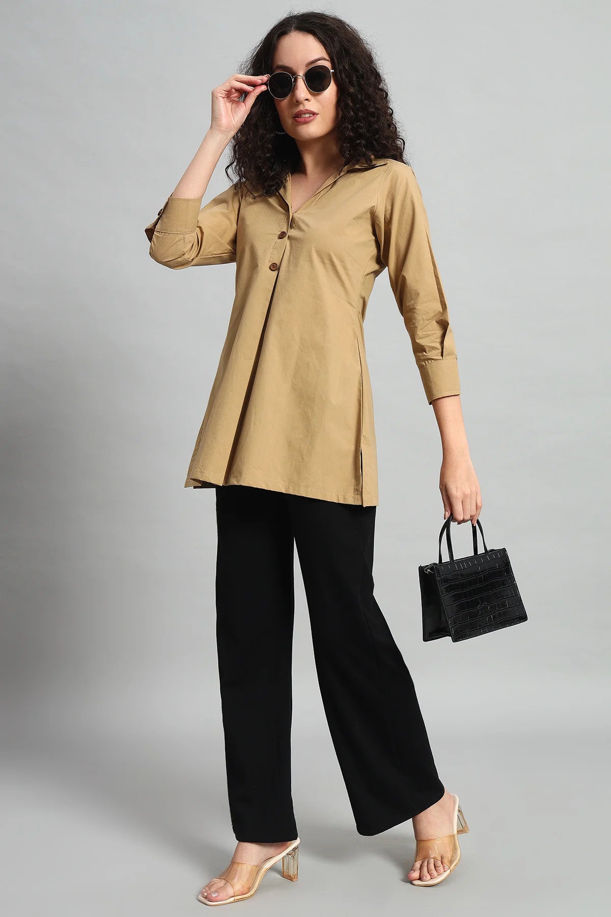 Classic Button-Up Collar Tunic, Khaki