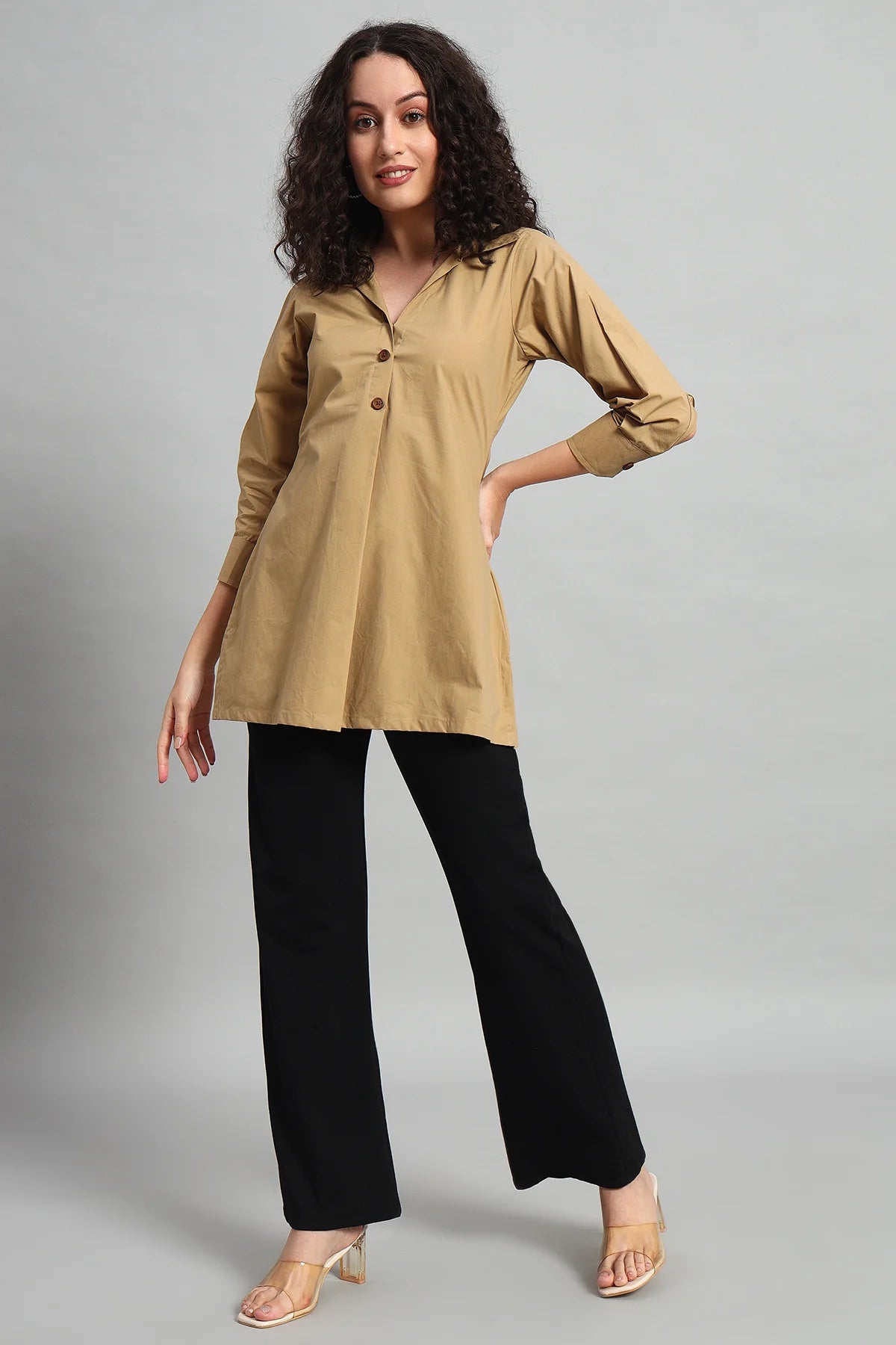 Classic Button-Up Collar Tunic, Khaki