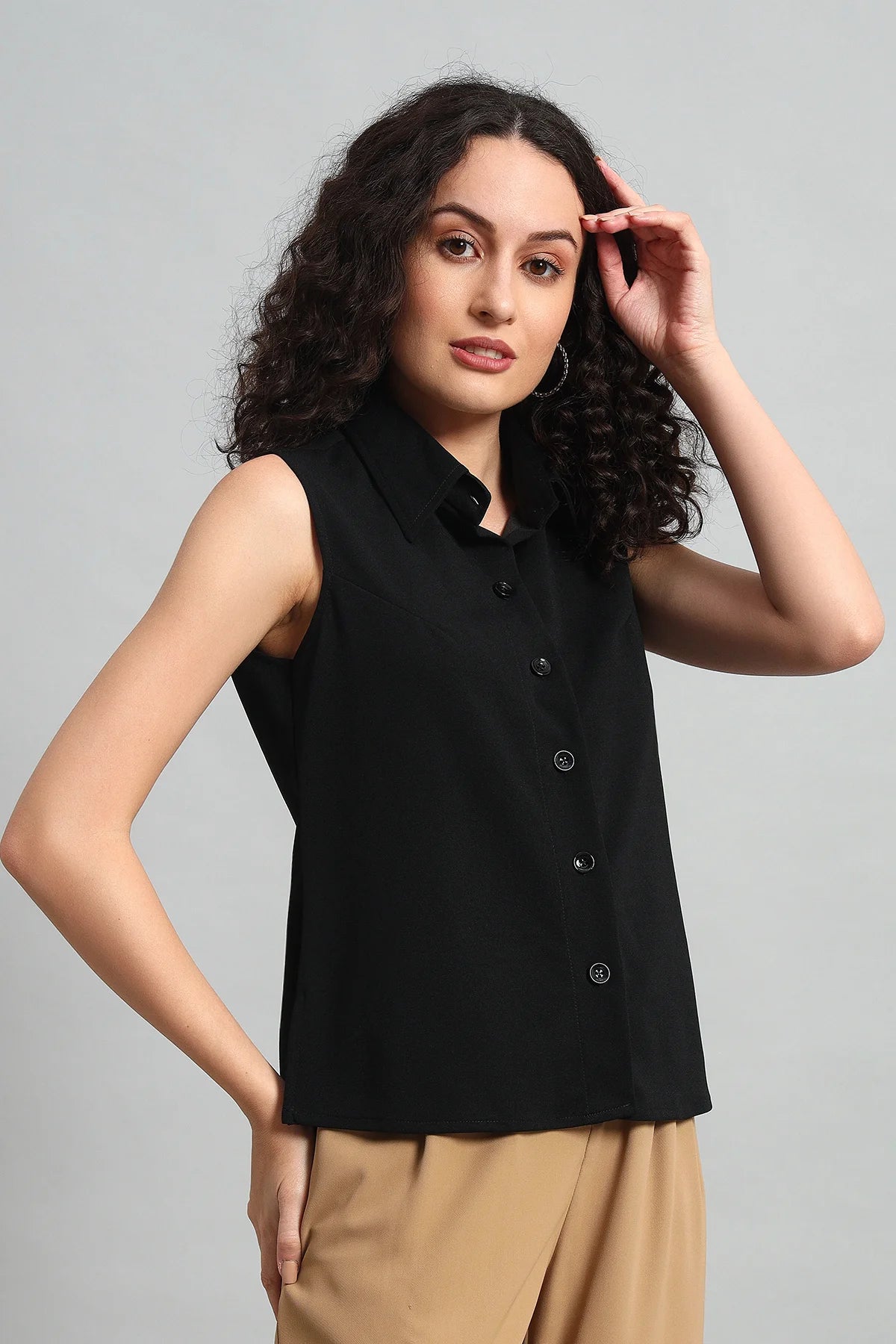 Allure A-Line Collar Top, Black