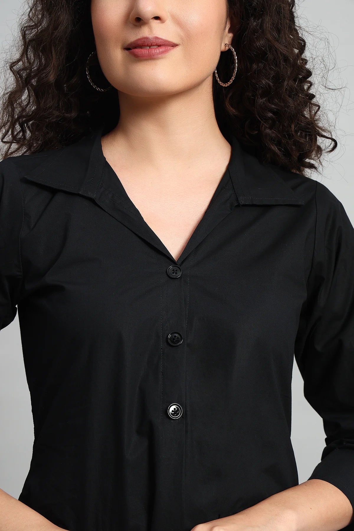 Classic Button-Up Collar Tunic, Black