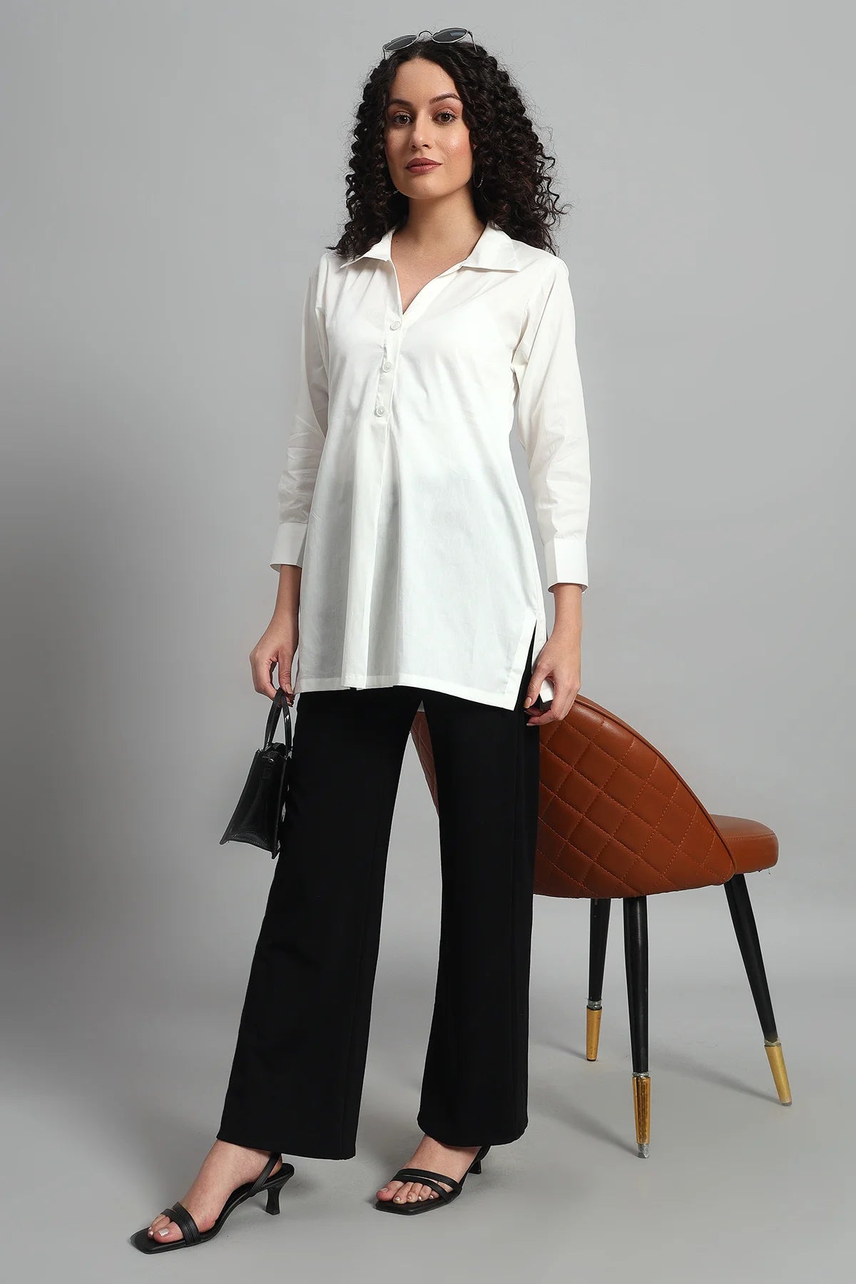 Classic Button-Up Collar Tunic, White