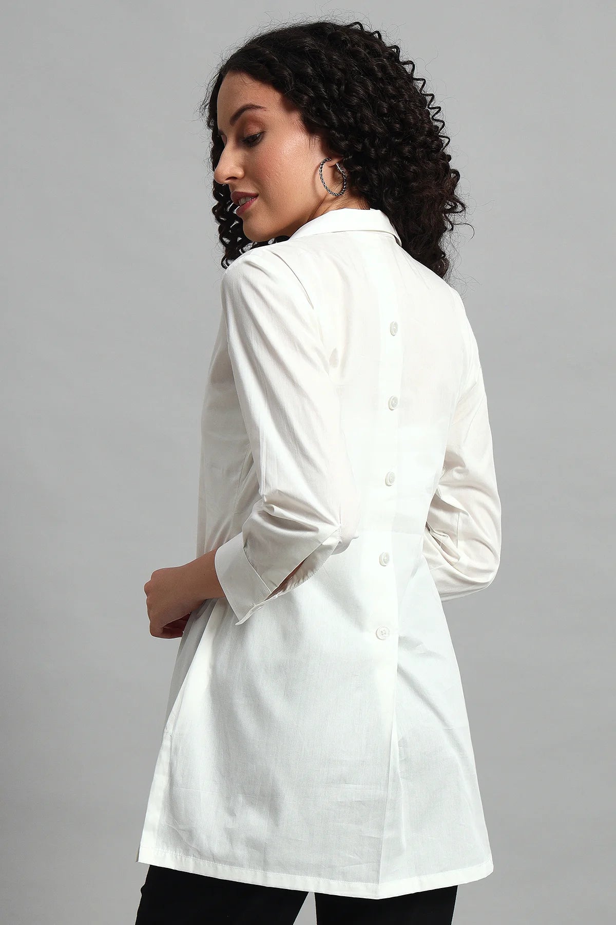 Classic Button-Up Collar Tunic, White