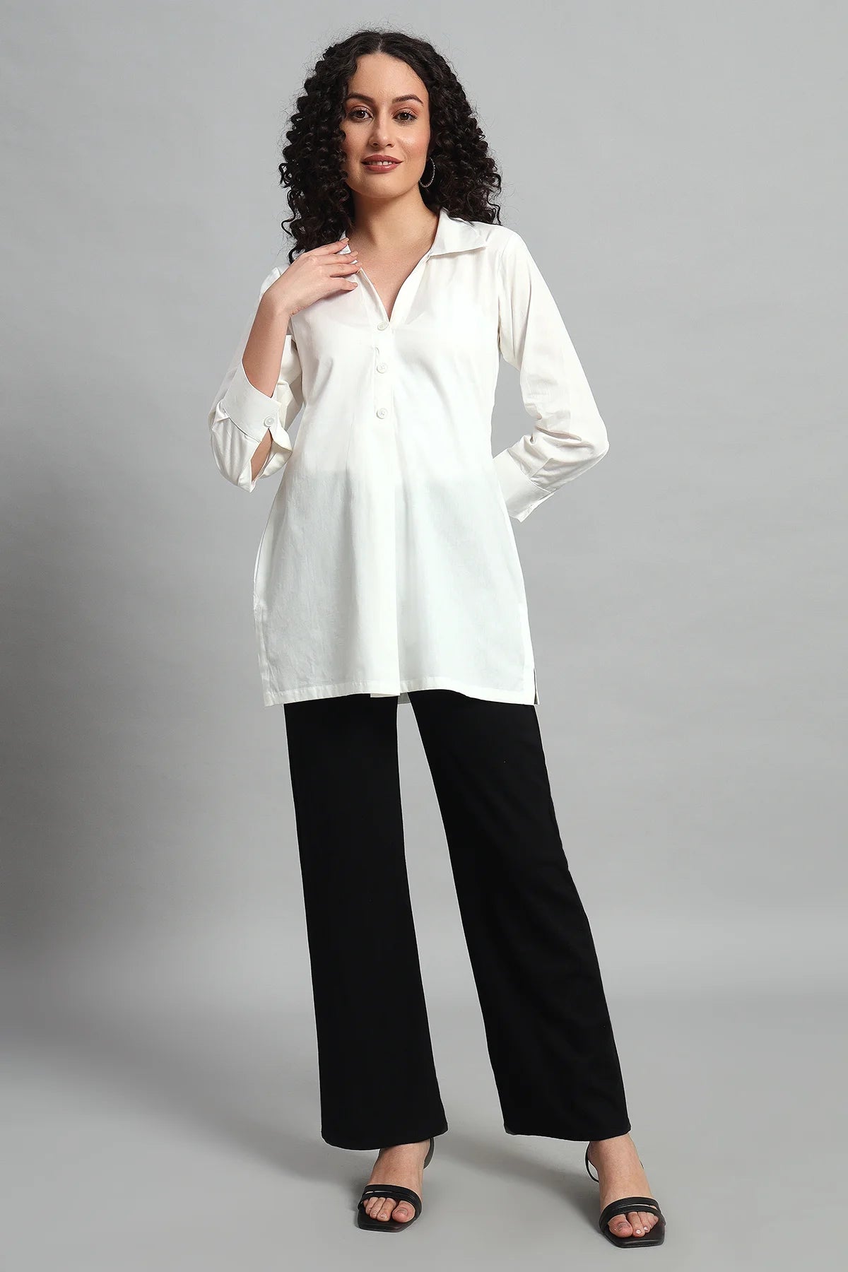 Classic Button-Up Collar Tunic, White