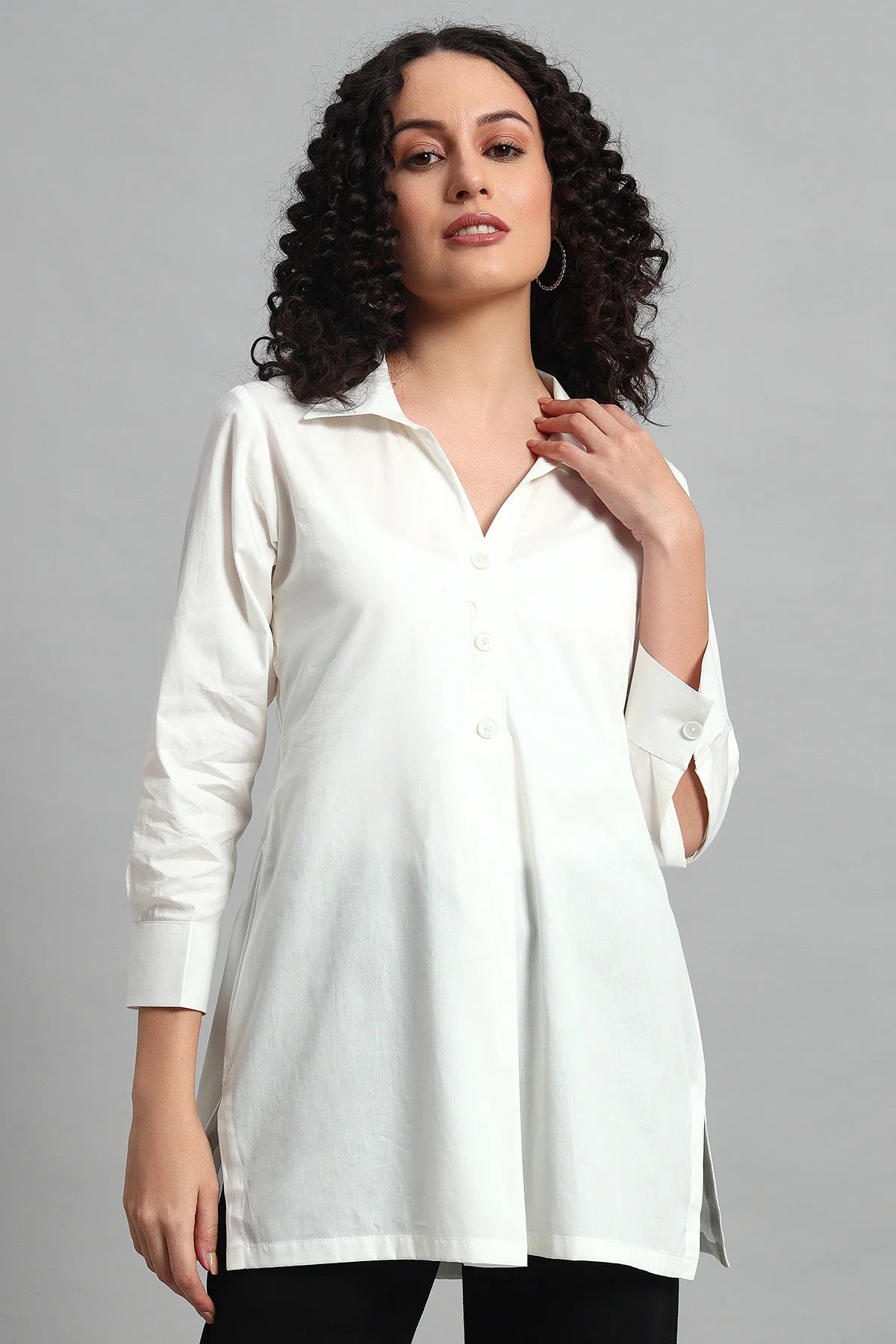 Classic Button-Up Collar Tunic, White