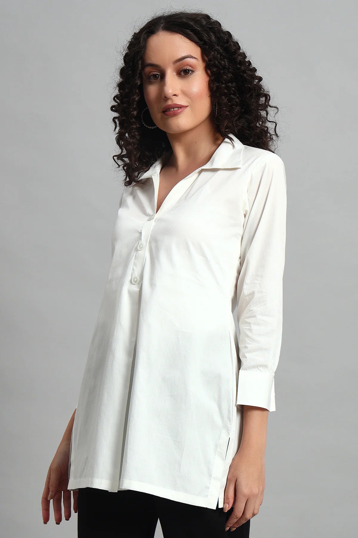 Classic Button-Up Collar Tunic, White