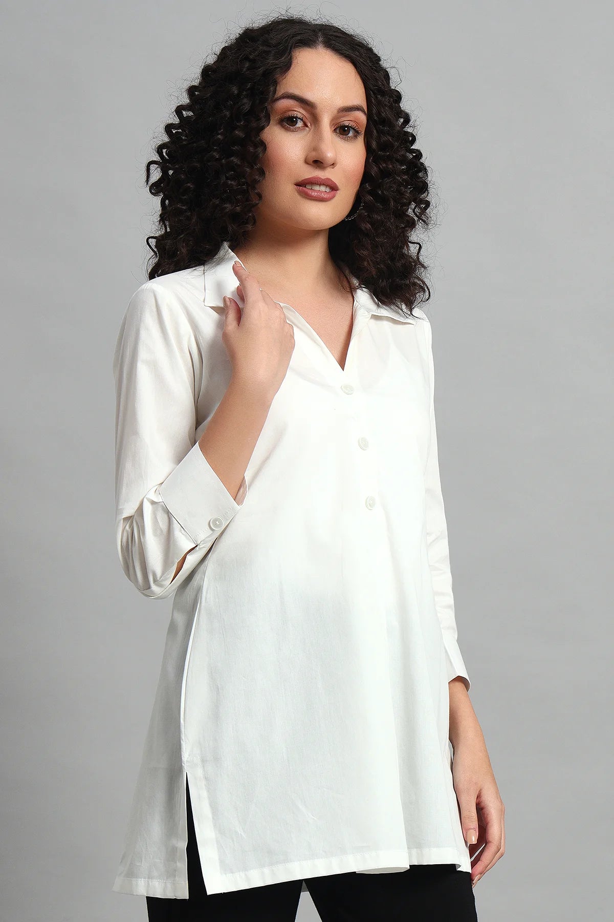 Classic Button-Up Collar Tunic, White