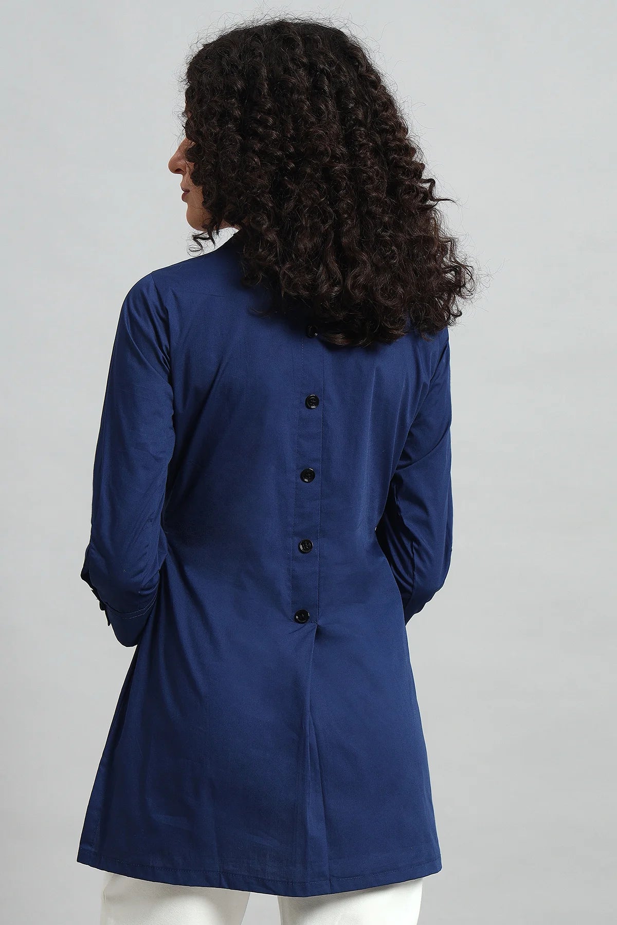 Classic Button-Up Collar Tunic, Navy Blue