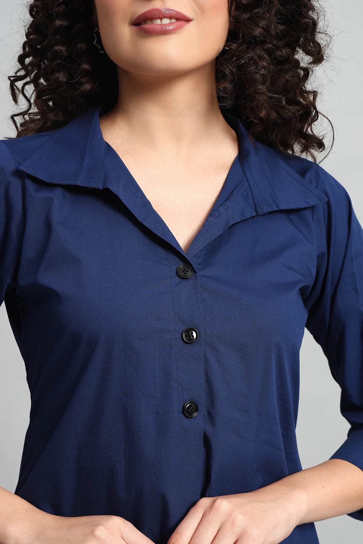 Classic Button-Up Collar Tunic, Navy Blue