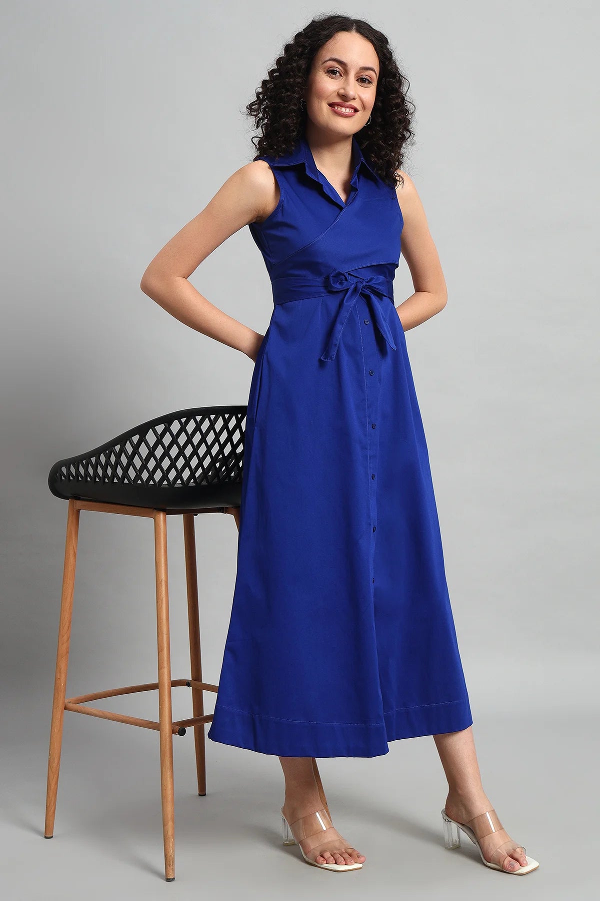 Cobalt Charm A-Line Wrap Dress