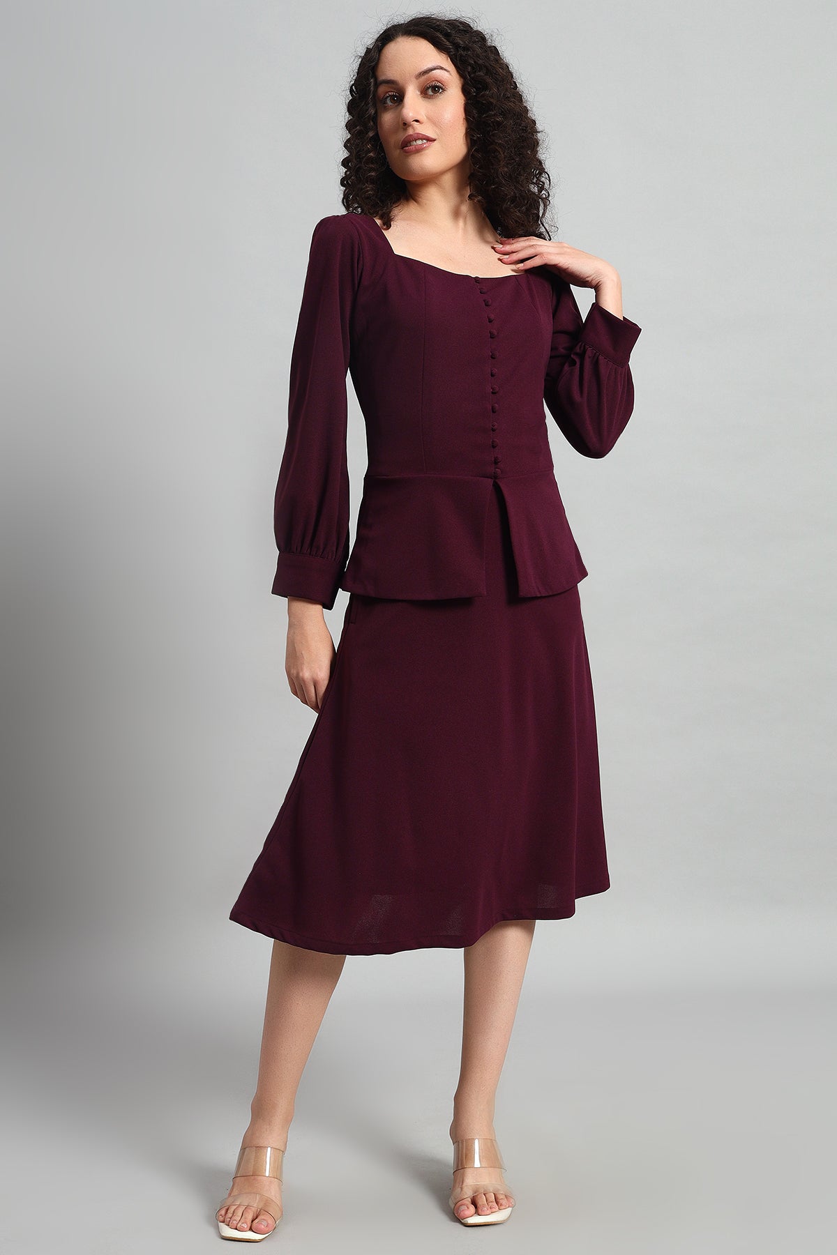 Flare of Grace Skirt Co-ord Set, Plum